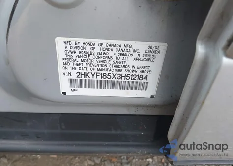 2003 Honda Pilot Ex-L from USA, damaged, VIN 2HKYF185X3H512184